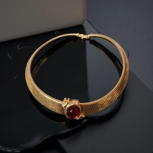 Monet Gold and Red Choker Necklace with Textured Design